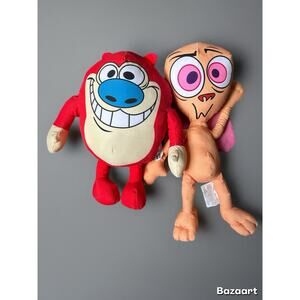 Nickelodeon Nick 90's Cartoon Ren 11”and Stimpy 13” Plush Set 2018 Pre-Owned